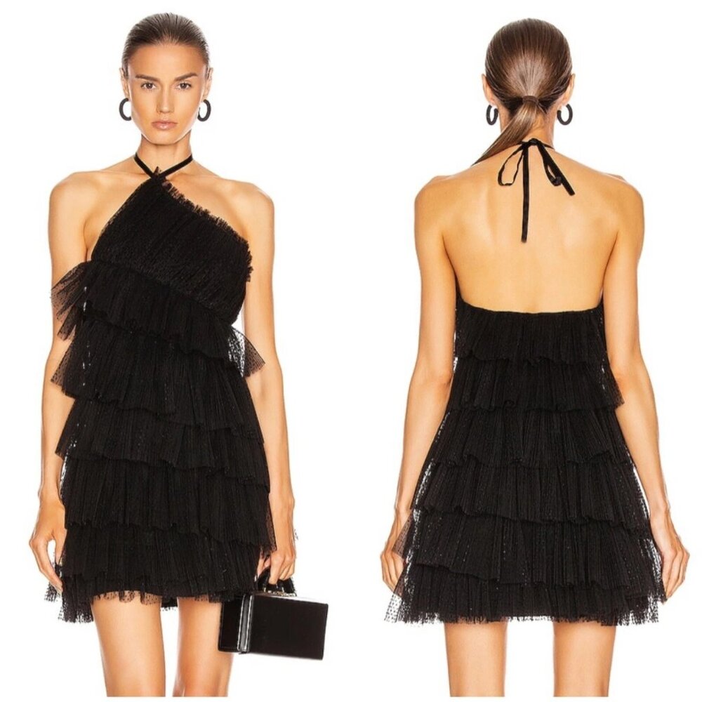 NWT $1162 Alexis Raina Tie Tulle Halter Dress Black Size XS